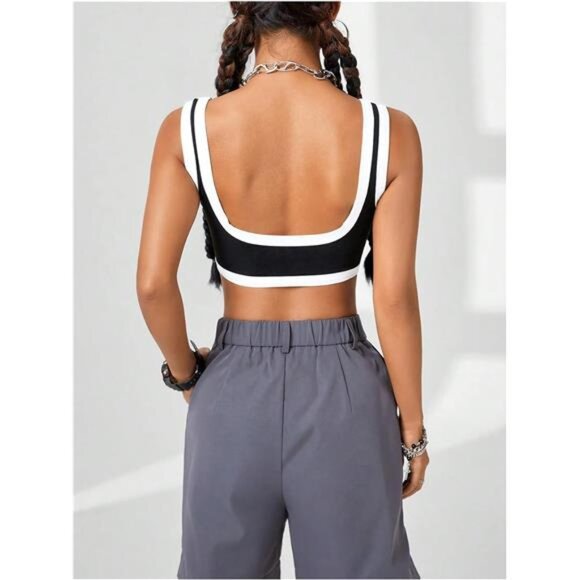 Women's Color Block Backless Tank Top - Picture 2 of 8